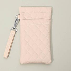 Faux Leather Quilted Sunglasses Phone Case Pouch Bag
