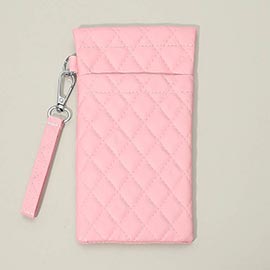 Faux Leather Quilted Sunglasses Phone Case Pouch Bag