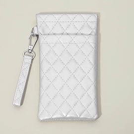 Faux Leather Quilted Sunglasses Phone Case Pouch Bag