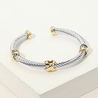 Two Tone Crisscross Accent Twisted Cable Cuff Bracelet