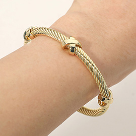 14K Gold Plated Crisscross Accent Twisted Cable Cuff Bracelet
