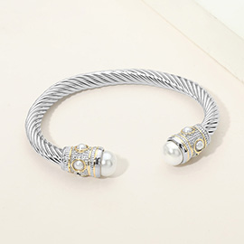 Boho Pearl Tip Twisted Cable Cuff Bracelet