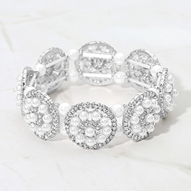 Pearl Floral Beaded Stretch Evening Bracelet