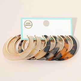 3Pairs - Gold Dipped Resin Hoop Earrings