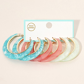 3Pairs - Gold Dipped Resin Hoop Earrings