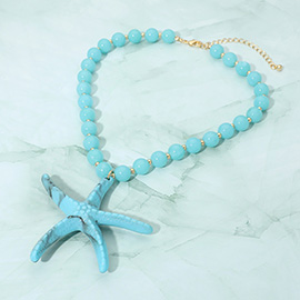 Bold Starfish Pendant Beaded Statement Necklace