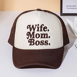 WIFE MOM BOSS Message Embroidered Trucker Hat