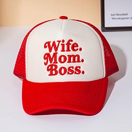 WIFE MOM BOSS Message Embroidered Trucker Hat
