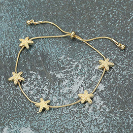 Textured Metal Starfish Station Cinch Pull Tie Bracelet