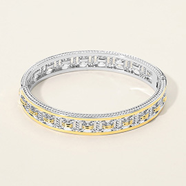 14 Gold Plated Two Tone Textured Hinged Bangle Bracelet