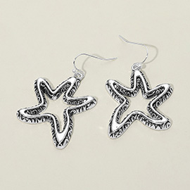 Antique Metal Open Starfish Drop Earrings