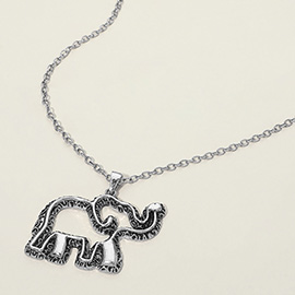 Antique Metal Open Elephant Pendant Necklace