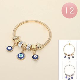 12PCS - Evil Eye Turtle Charm Beaded Stretch Bracelets