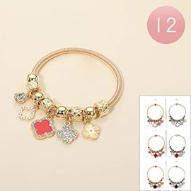 12PCS - Quatrefoil Charm Beaded Stretch Bracelets