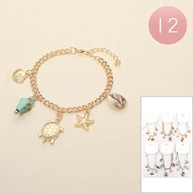 12PCS - Shell Turtle Starfish Charm Station Chain Bracelets
