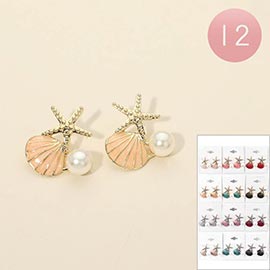 12Pairs - Pearl Starfish Shell Earrings