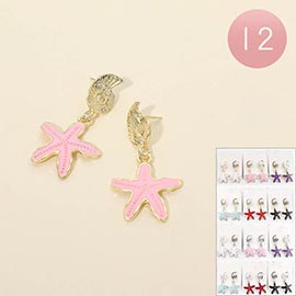 12Pairs - Shell Enamel Starfish Drop Earrings