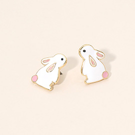Gold Dipped Enamel Easter Bunny Stud Earrings