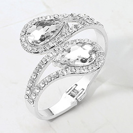 Bold Double Teardrop Tip Wrap Hinged Bangle Evening Bracelet