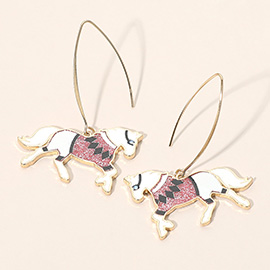 Horse Charm Drop Long Earrings