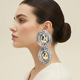 Hammered Oval Link Drop Statement Earrings