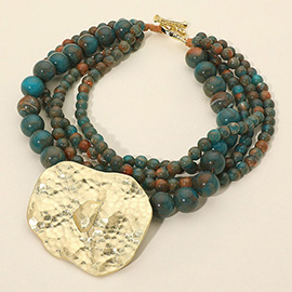 Bold Hammered Abstract Metal Plate Accent Multi Resin Ball Beaded Statement Necklace