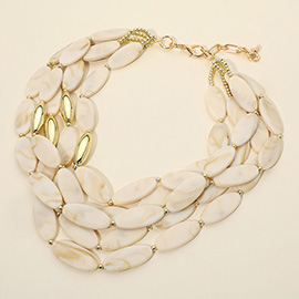 Bold Marbled Resin Oval Beaded Multi Layered Statement Necklace