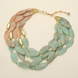 Bold Marbled Resin Oval Beaded Multi Layered Statement Necklace
