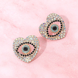 Rhinestone Pave Heart Evil Eye Earrings