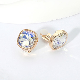 Square Cut Gem Evening Stud Clip On Earrings