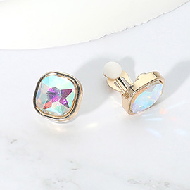 Square Cut Gem Evening Stud Clip On Earrings