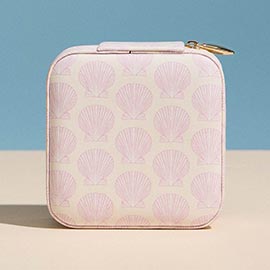 Shell Pattern Print Portable Square Jewelry Box