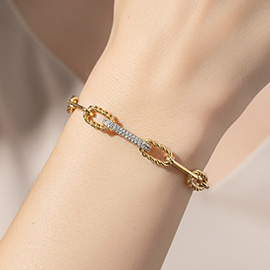 Gold Dipped Chunky CZ Pave Link Chain Bracelet