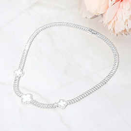 Quatrefoil Charm Station CZ Baguette Cluster Link Necklace