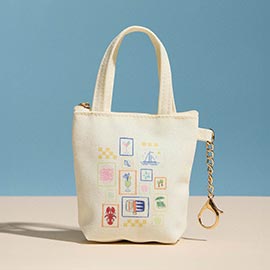 Coastal Icon Print Keychain Mini Tote Bag