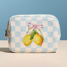 Lemon Bow Print Portable Cosmetic Pouch Bag