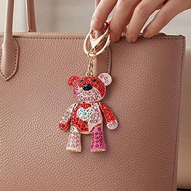 Rhinestone Embellished Teddy Bear Keychain Bag Charm