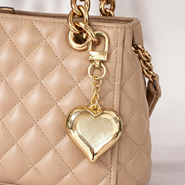 Gold Dipped Bold Puffy Heart Drop Keychain Bag Charm
