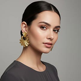 Bold Textured Metal Fan Statement Earrings