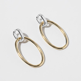 Gold Dipped Two Tone Oval Interlocking Drop Earrings
