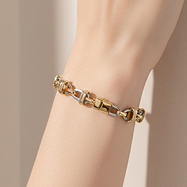 Gold Dipped Two Tone Bold Link Chain Magnetic Bracelet
