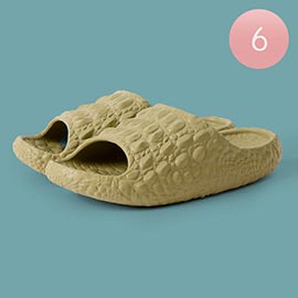 6Pairs - Womens Solid Crocodile Slide Slippers
