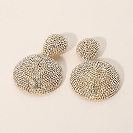 Bold Rhinestone Pave Dome Drop Statement Earrings