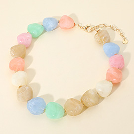 Chunky Marbled Resin Pebble Beaded Statement Necklace