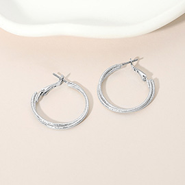 Silver Dipped Textured Double Layered Hoop Earrings