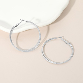 Silver Dipped Textured Double Layered Hoop Earrings