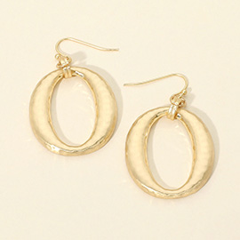 Worn Metal Hammered Metal Open Oval Drop Earrings