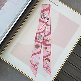 Graphic Icon Print Silky Twilly Skinny Scarf