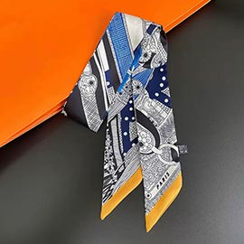 Geometric Print Silky Twilly Skinny Scarf