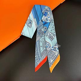 Geometric Print Silky Twilly Skinny Scarf